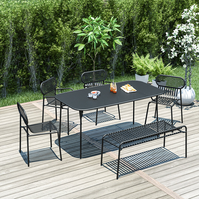 Black Outdoor Iron Patio Table Contemporary Rectangle Rust Resistant Patio Table