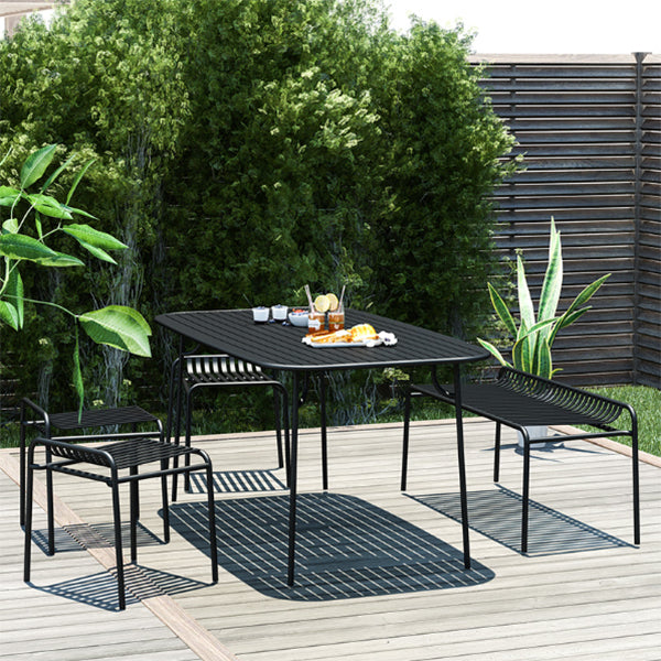 Black Outdoor Iron Patio Table Contemporary Rectangle Rust Resistant Patio Table