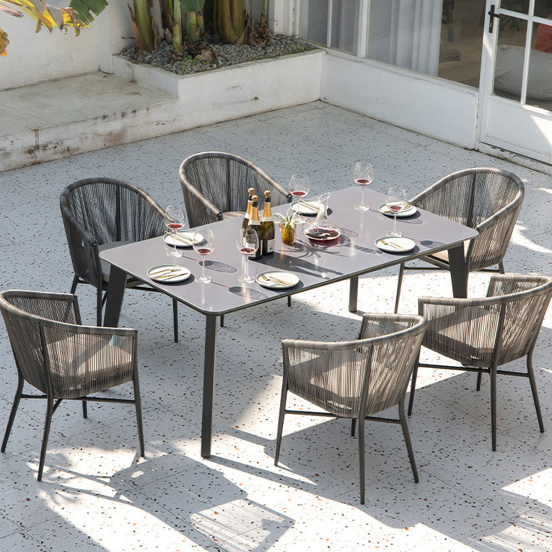 Industrial Rectangle Stone Top Patio Table Outdoor Rust Resistant Dining Table