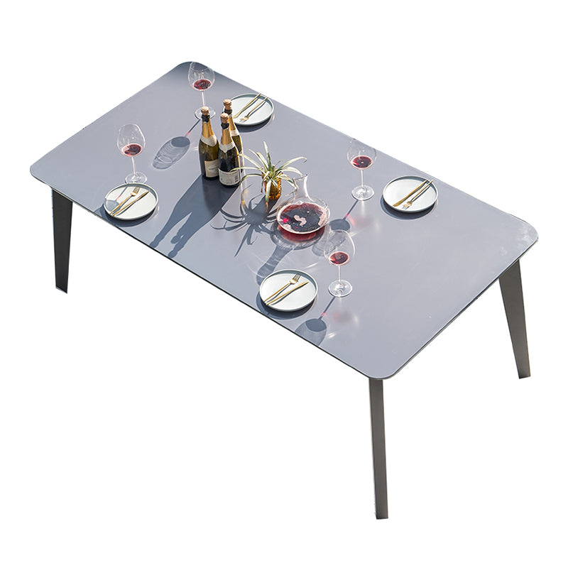 Industrial Rectangle Stone Top Patio Table Outdoor Rust Resistant Dining Table