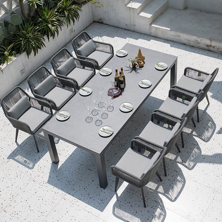 Industrial Rectangle Stone Top Patio Table Outdoor Rust Resistant Dining Table