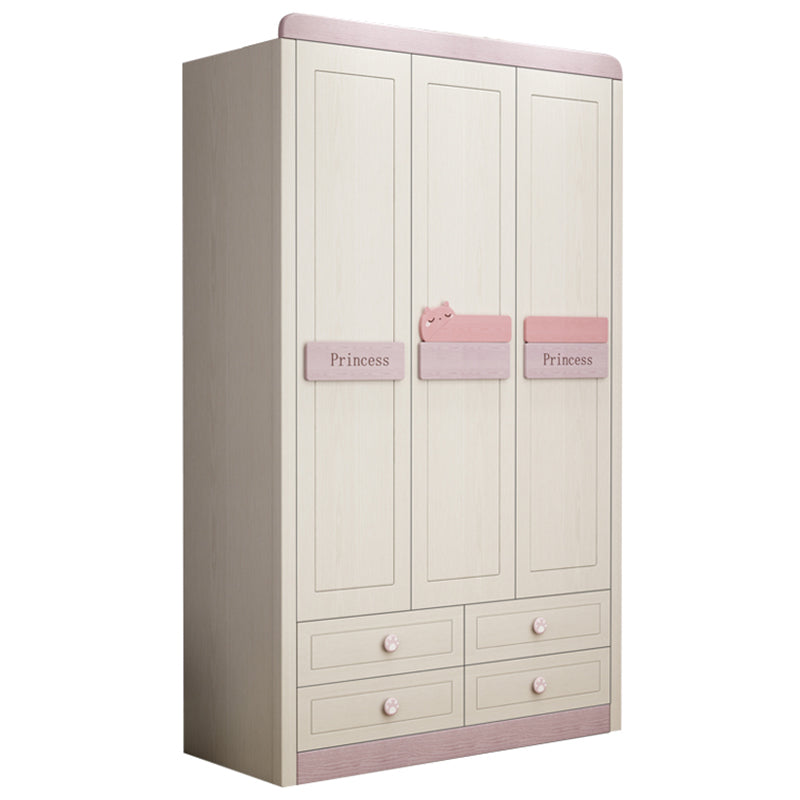 Contemporary Coat Locker Solid Wood Cloth Rod Included Wardrobe Closet with 4 Drawers