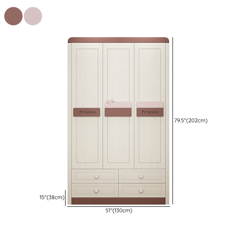 Contemporary Coat Locker Solid Wood Cloth Rod Included Wardrobe Closet with 4 Drawers