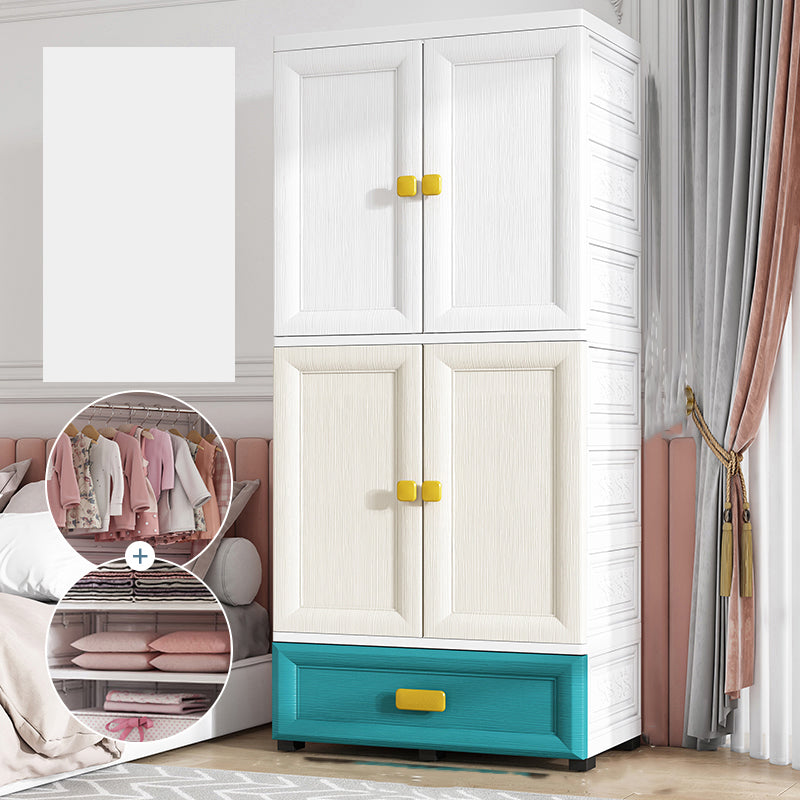 Contemporary Plastic Kids Closet Bedroom Youth Armoire with wheels