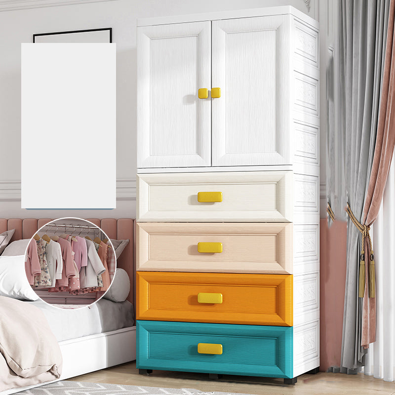 Contemporary Plastic Kids Closet Bedroom Youth Armoire with wheels