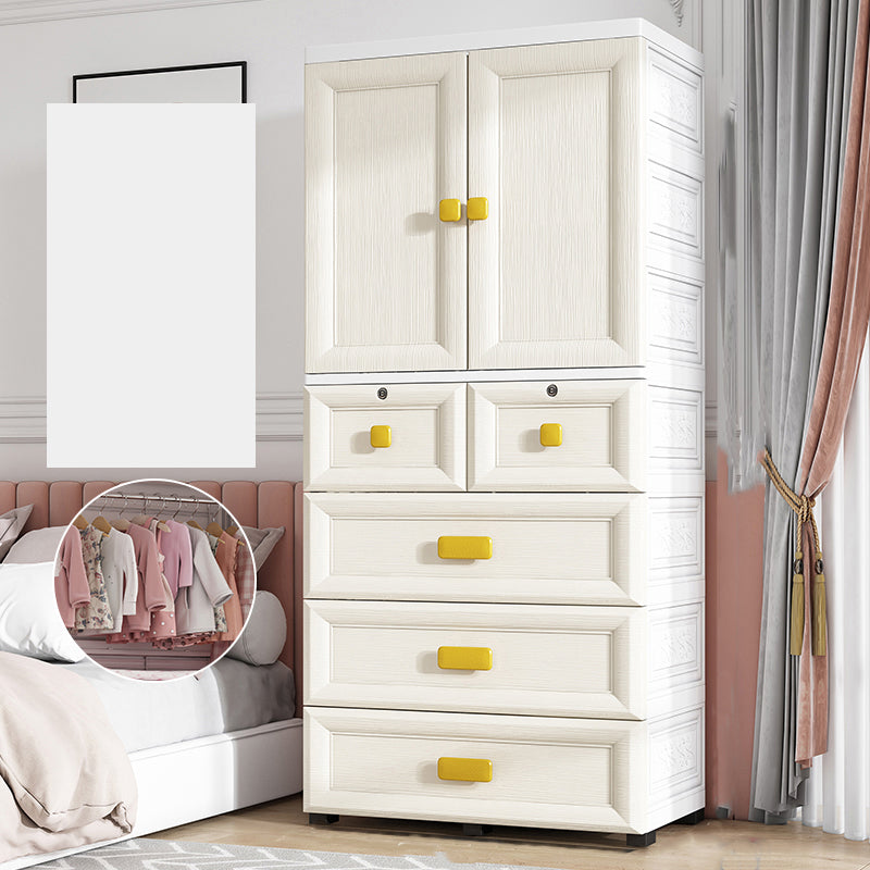 Contemporary Plastic Kids Closet Bedroom Youth Armoire with wheels