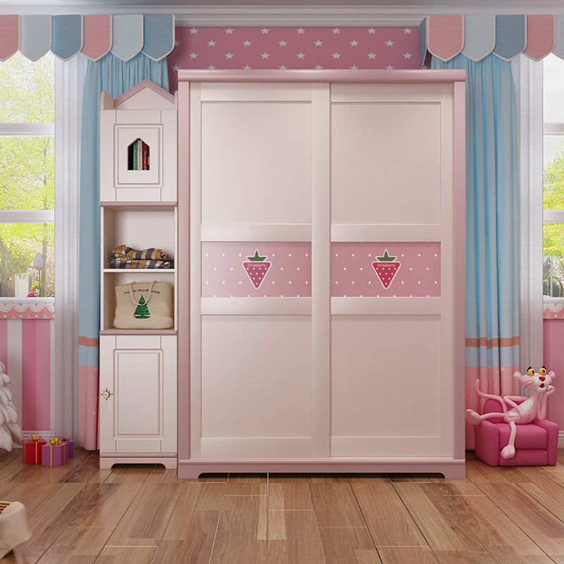 Manufactured Wood Kids Closet Contemporary Pink Wardrobe Closet with Sliding Door