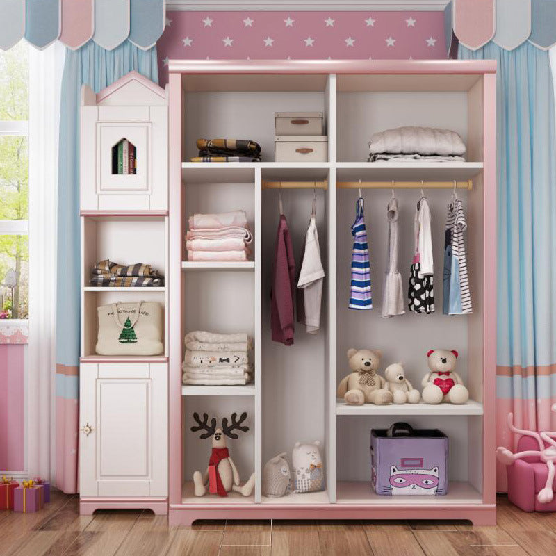 Manufactured Wood Kids Closet Contemporary Pink Wardrobe Closet with Sliding Door