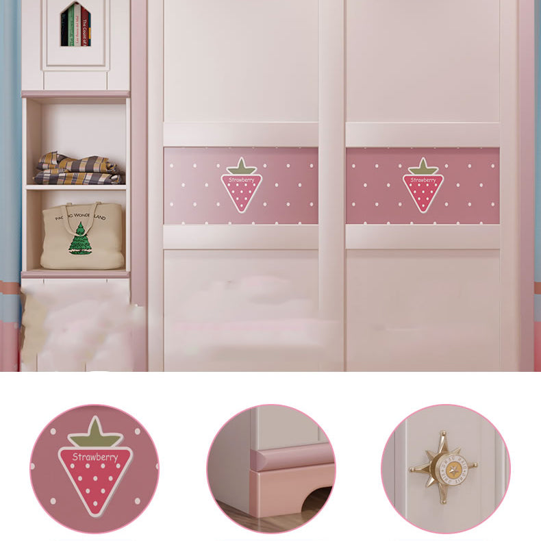 Manufactured Wood Kids Closet Contemporary Pink Wardrobe Closet with Sliding Door