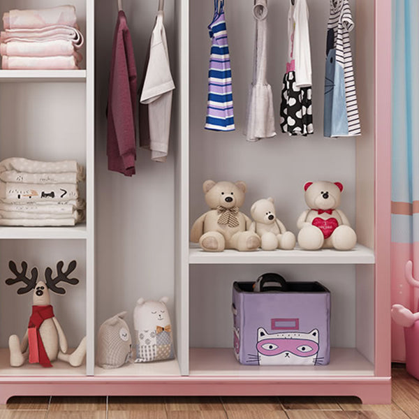 Manufactured Wood Kids Closet Contemporary Pink Wardrobe Closet with Sliding Door