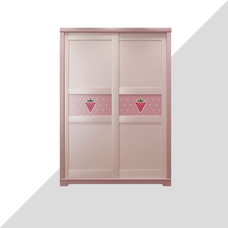 Manufactured Wood Kids Closet Contemporary Pink Wardrobe Closet with Sliding Door