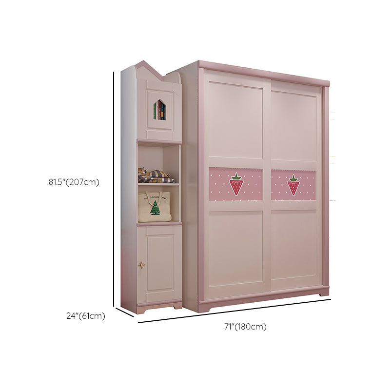 Manufactured Wood Kids Closet Contemporary Pink Wardrobe Closet with Sliding Door