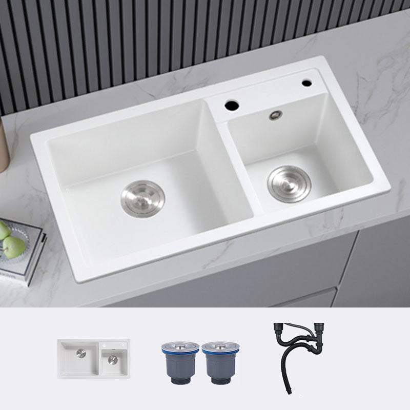 Classic Quartz Sink Double Bowl Solid Color Kitchen Sink with Faucet