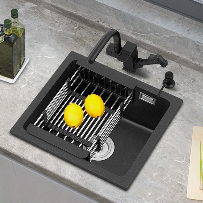 Modern Quartz Sink Black Faucet Kitchen Sink with Adjustable Tray