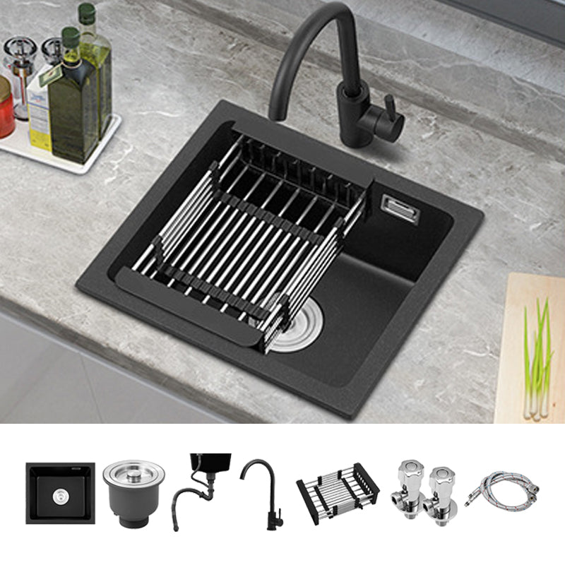 Modern Quartz Sink Black Faucet Kitchen Sink with Adjustable Tray