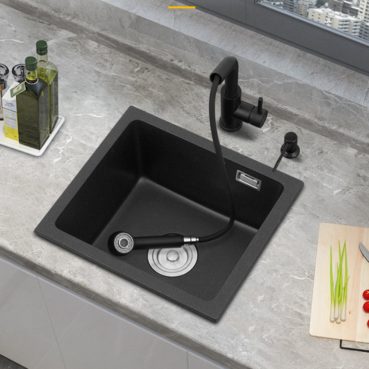 Modern Quartz Sink Black Faucet Kitchen Sink with Adjustable Tray