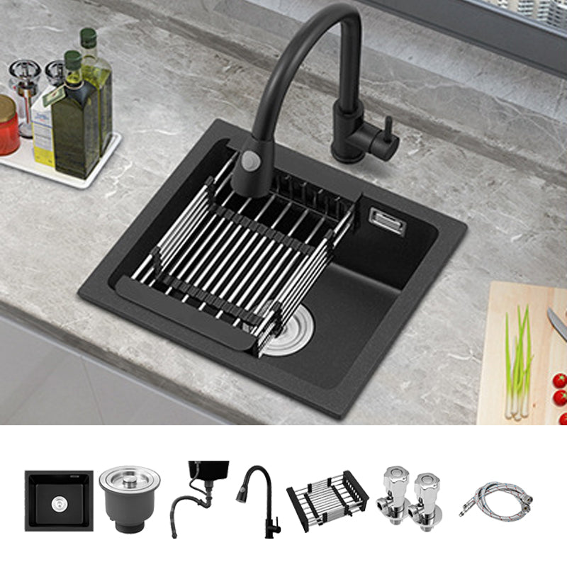 Modern Quartz Sink Black Faucet Kitchen Sink with Adjustable Tray