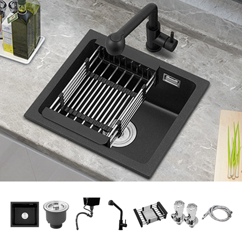 Modern Quartz Sink Black Faucet Kitchen Sink with Adjustable Tray