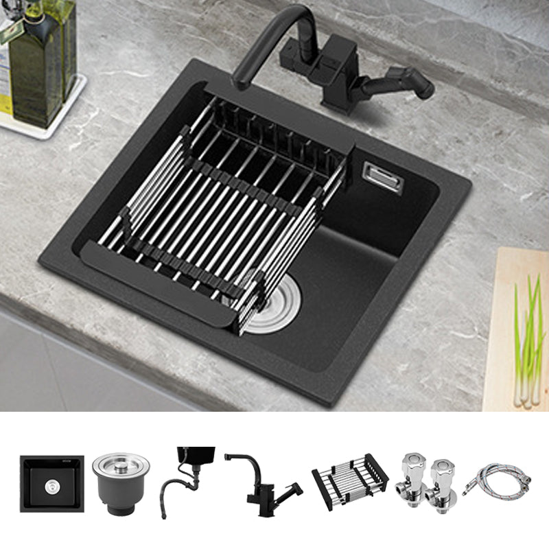 Modern Quartz Sink Black Faucet Kitchen Sink with Adjustable Tray