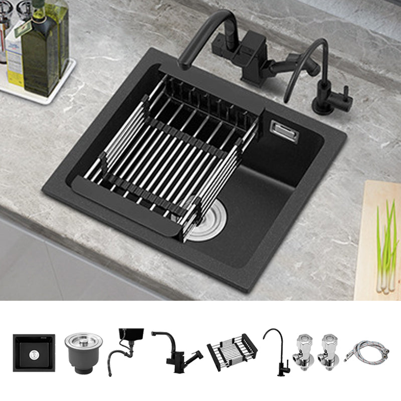 Modern Quartz Sink Black Faucet Kitchen Sink with Adjustable Tray