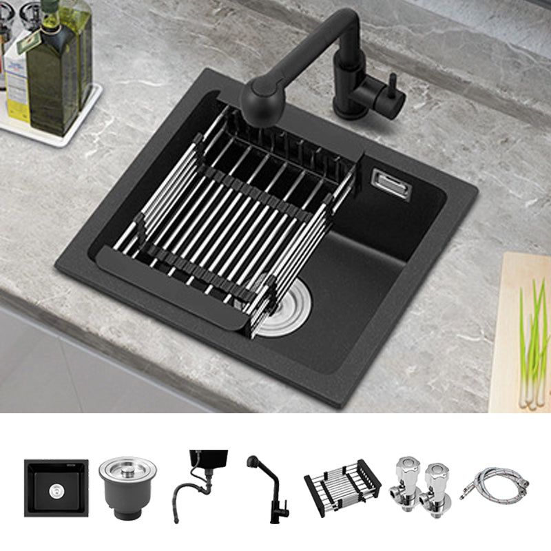 Modern Quartz Sink Black Faucet Kitchen Sink with Adjustable Tray