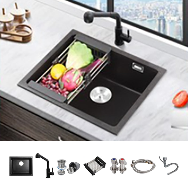 Modern Quartz Sink Black Faucet Kitchen Sink with Adjustable Tray