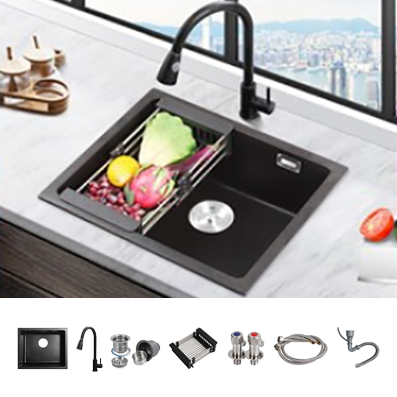 Modern Quartz Sink Black Faucet Kitchen Sink with Adjustable Tray