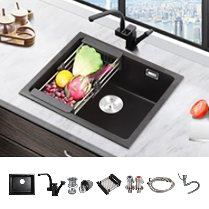 Modern Quartz Sink Black Faucet Kitchen Sink with Adjustable Tray