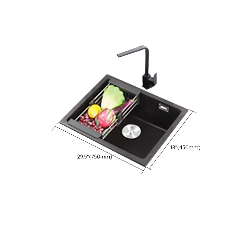 Modern Quartz Sink Black Faucet Kitchen Sink with Adjustable Tray