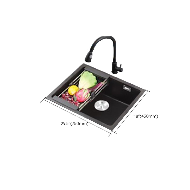 Modern Quartz Sink Black Faucet Kitchen Sink with Adjustable Tray