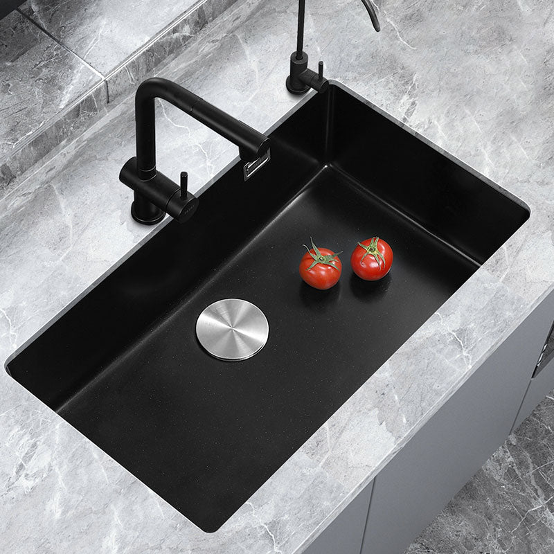 Contemporary Black Sink Single Bowl Overflow Hole Kitchen Sink with Faucet