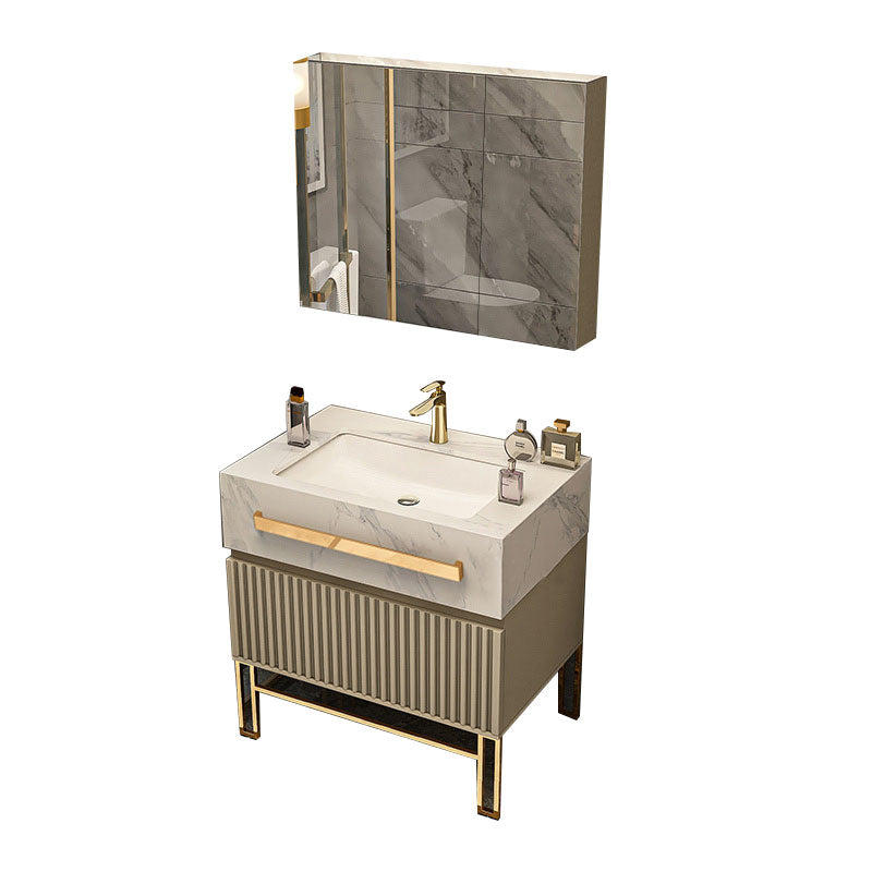 Glam Vanity Set Drawers Single Sink Freestanding Rectangle Bathroom Vanity with Mirror