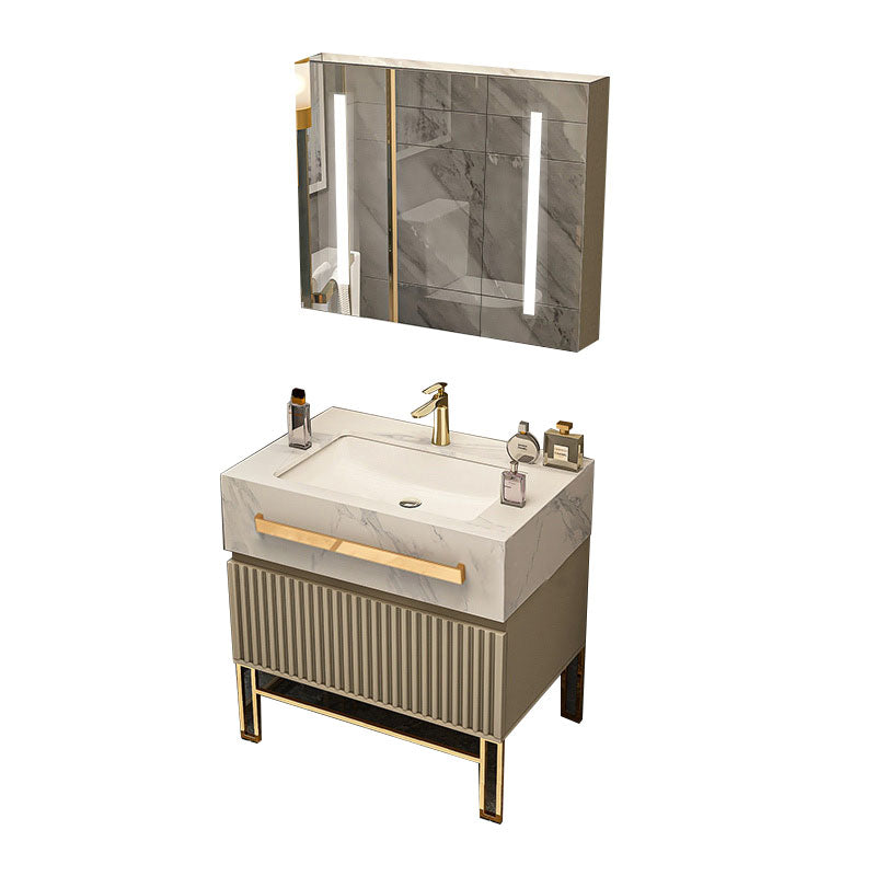 Glam Vanity Set Drawers Single Sink Freestanding Rectangle Bathroom Vanity with Mirror