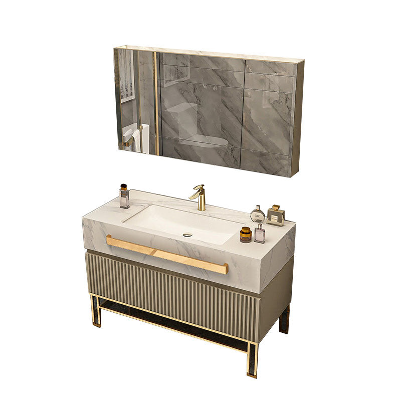 Glam Vanity Set Drawers Single Sink Freestanding Rectangle Bathroom Vanity with Mirror