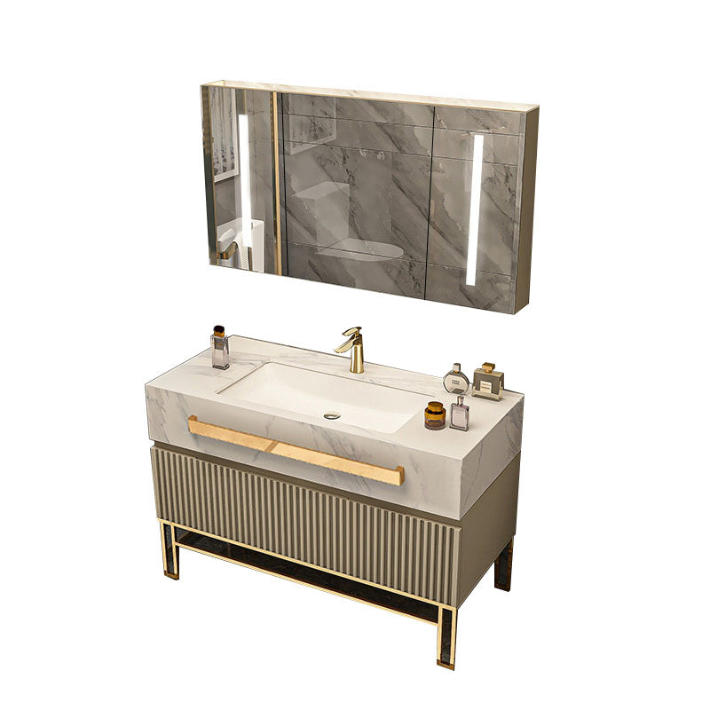 Glam Vanity Set Drawers Single Sink Freestanding Rectangle Bathroom Vanity with Mirror