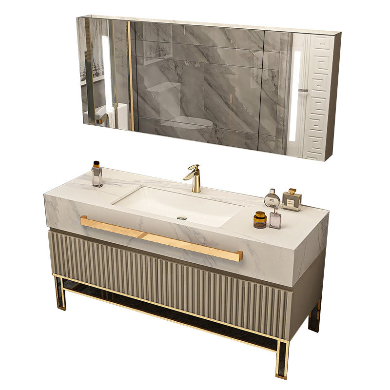 Glam Vanity Set Drawers Single Sink Freestanding Rectangle Bathroom Vanity with Mirror