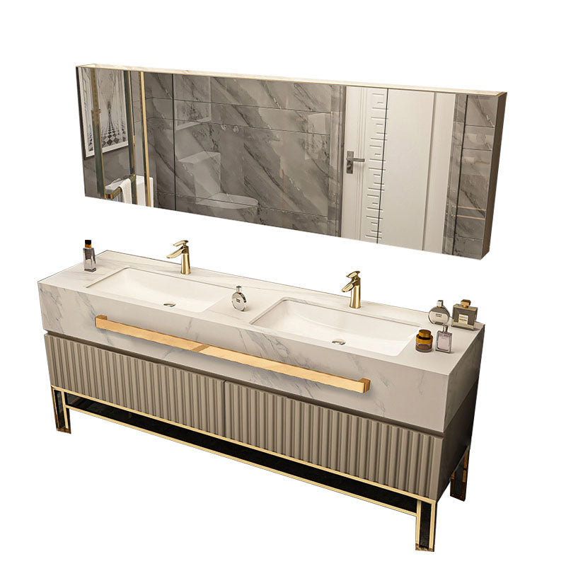 Glam Vanity Set Drawers Single Sink Freestanding Rectangle Bathroom Vanity with Mirror