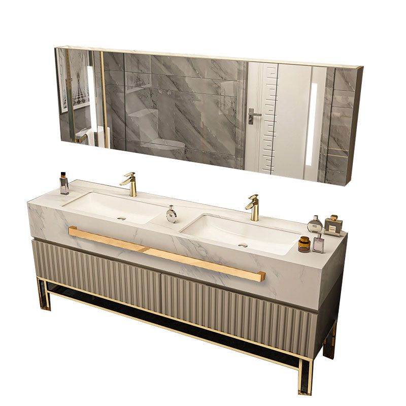 Glam Vanity Set Drawers Single Sink Freestanding Rectangle Bathroom Vanity with Mirror