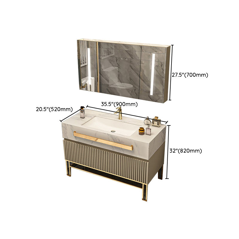 Glam Vanity Set Drawers Single Sink Freestanding Rectangle Bathroom Vanity with Mirror