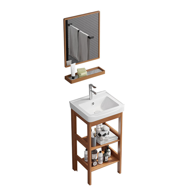 Rectangle Vanity Set Metal Frame Mirror Freestanding 2 Doors Single Sink Bath Vanity