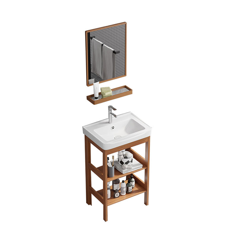 Rectangle Vanity Set Metal Frame Mirror Freestanding 2 Doors Single Sink Bath Vanity