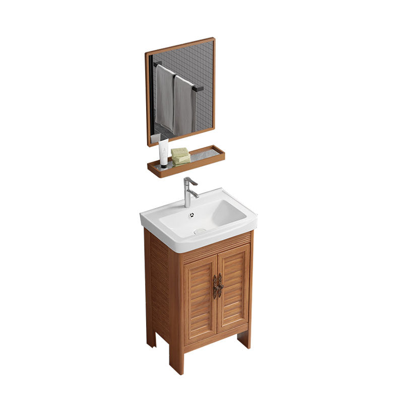 Rectangle Vanity Set Metal Frame Mirror Freestanding 2 Doors Single Sink Bath Vanity