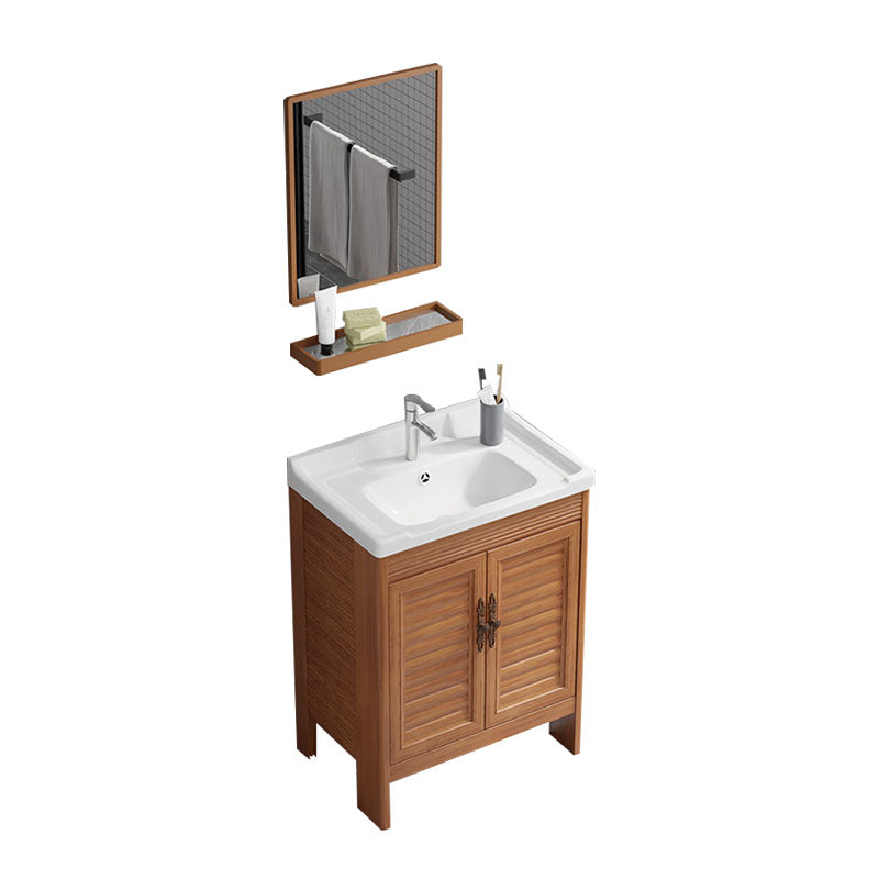 Rectangle Vanity Set Metal Frame Mirror Freestanding 2 Doors Single Sink Bath Vanity