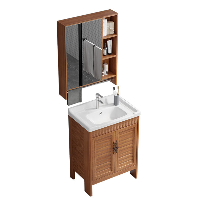 Rectangle Vanity Set Metal Frame Mirror Freestanding 2 Doors Single Sink Bath Vanity