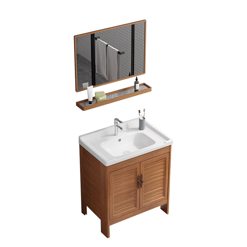 Rectangle Vanity Set Metal Frame Mirror Freestanding 2 Doors Single Sink Bath Vanity