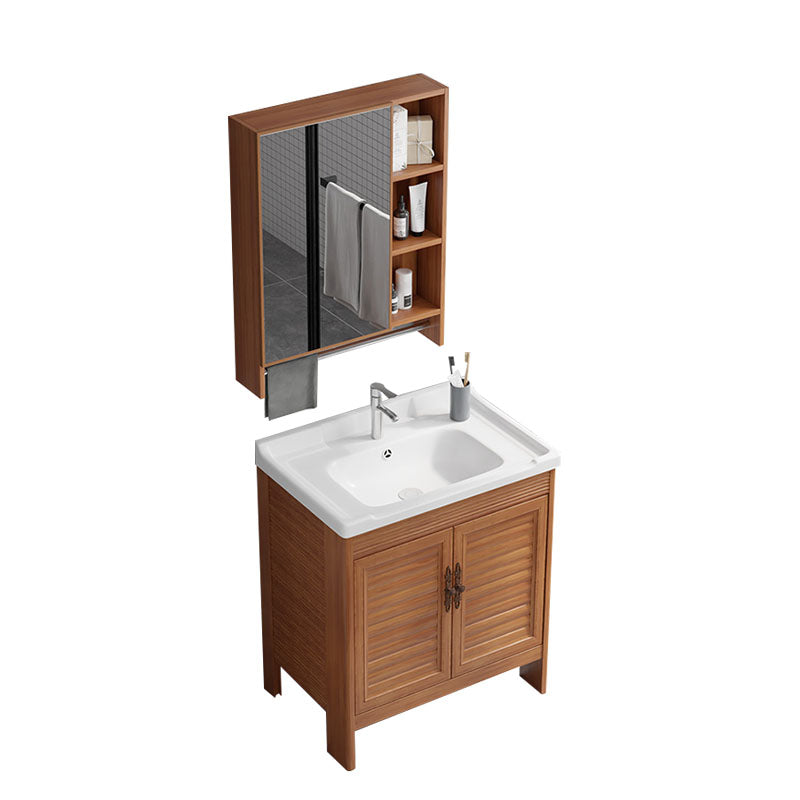 Rectangle Vanity Set Metal Frame Mirror Freestanding 2 Doors Single Sink Bath Vanity