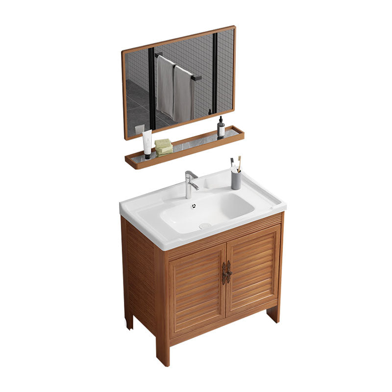 Rectangle Vanity Set Metal Frame Mirror Freestanding 2 Doors Single Sink Bath Vanity