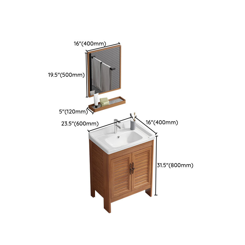 Rectangle Vanity Set Metal Frame Mirror Freestanding 2 Doors Single Sink Bath Vanity