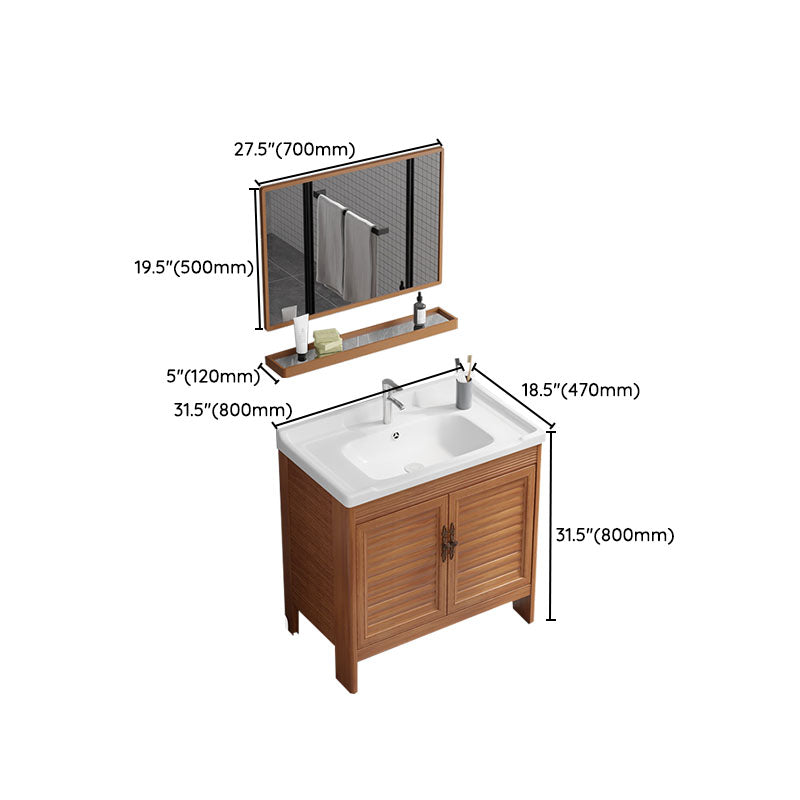 Rectangle Vanity Set Metal Frame Mirror Freestanding 2 Doors Single Sink Bath Vanity