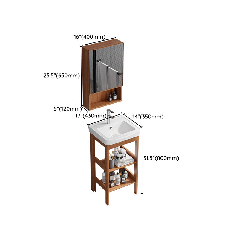 Rectangle Vanity Set Metal Frame Mirror Freestanding 2 Doors Single Sink Bath Vanity